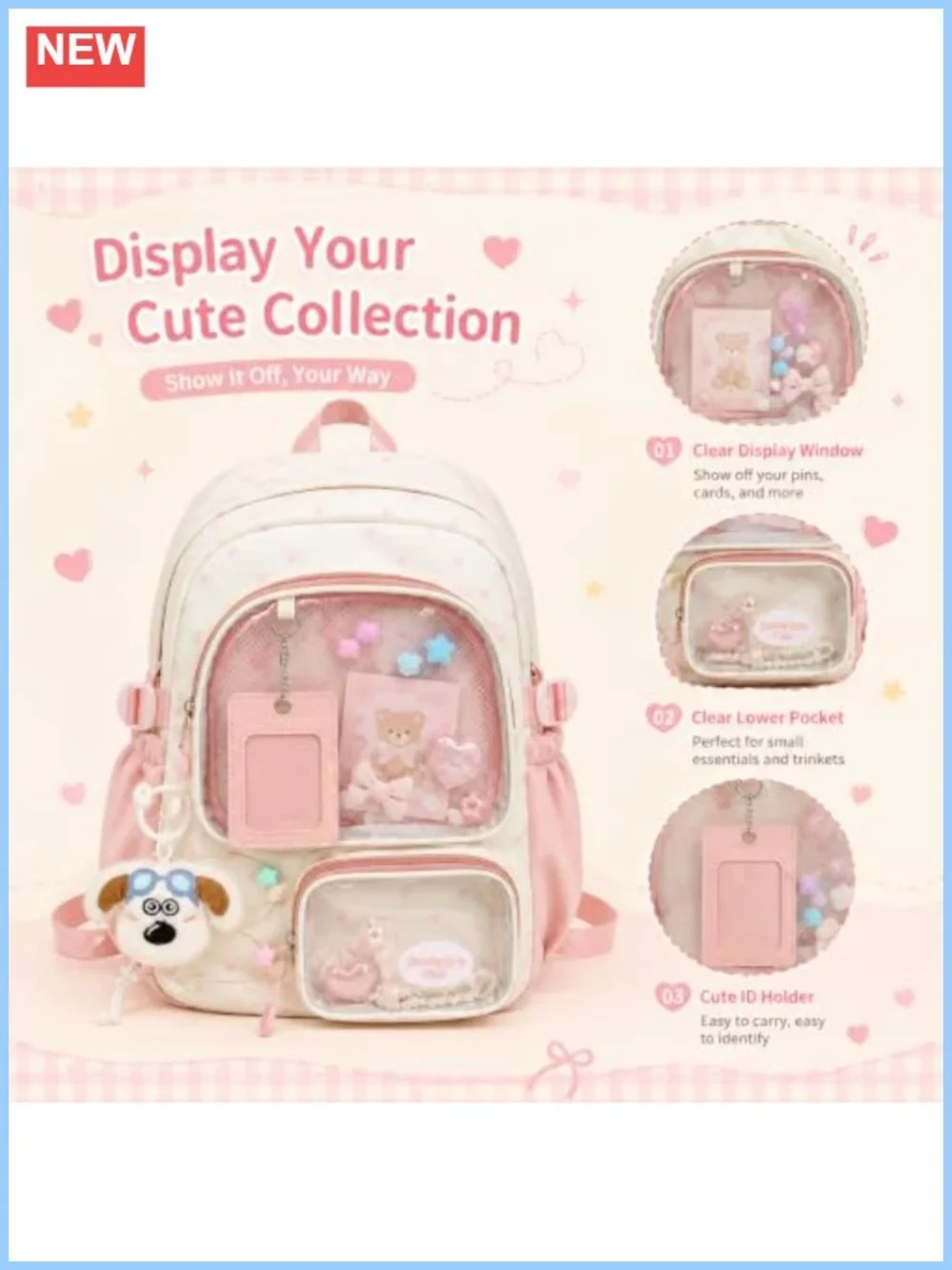 Ita Bag Backpack Purse Nylon PVC Y2K Kawaii Pin Display Daypack